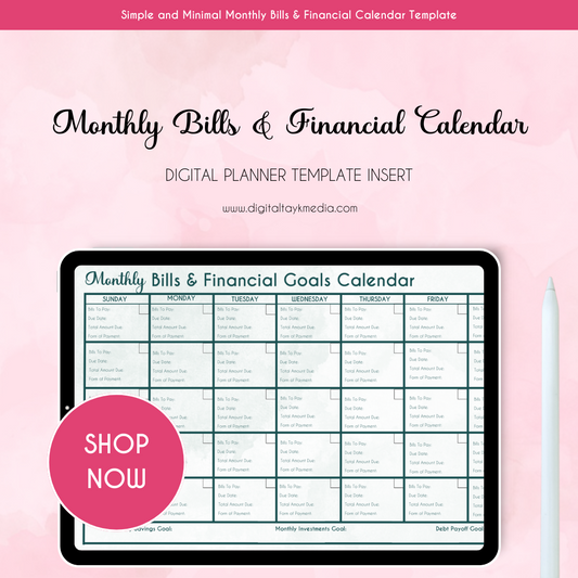 Digital Tayk Media: Monthly Bills & Financial Goals Calendar