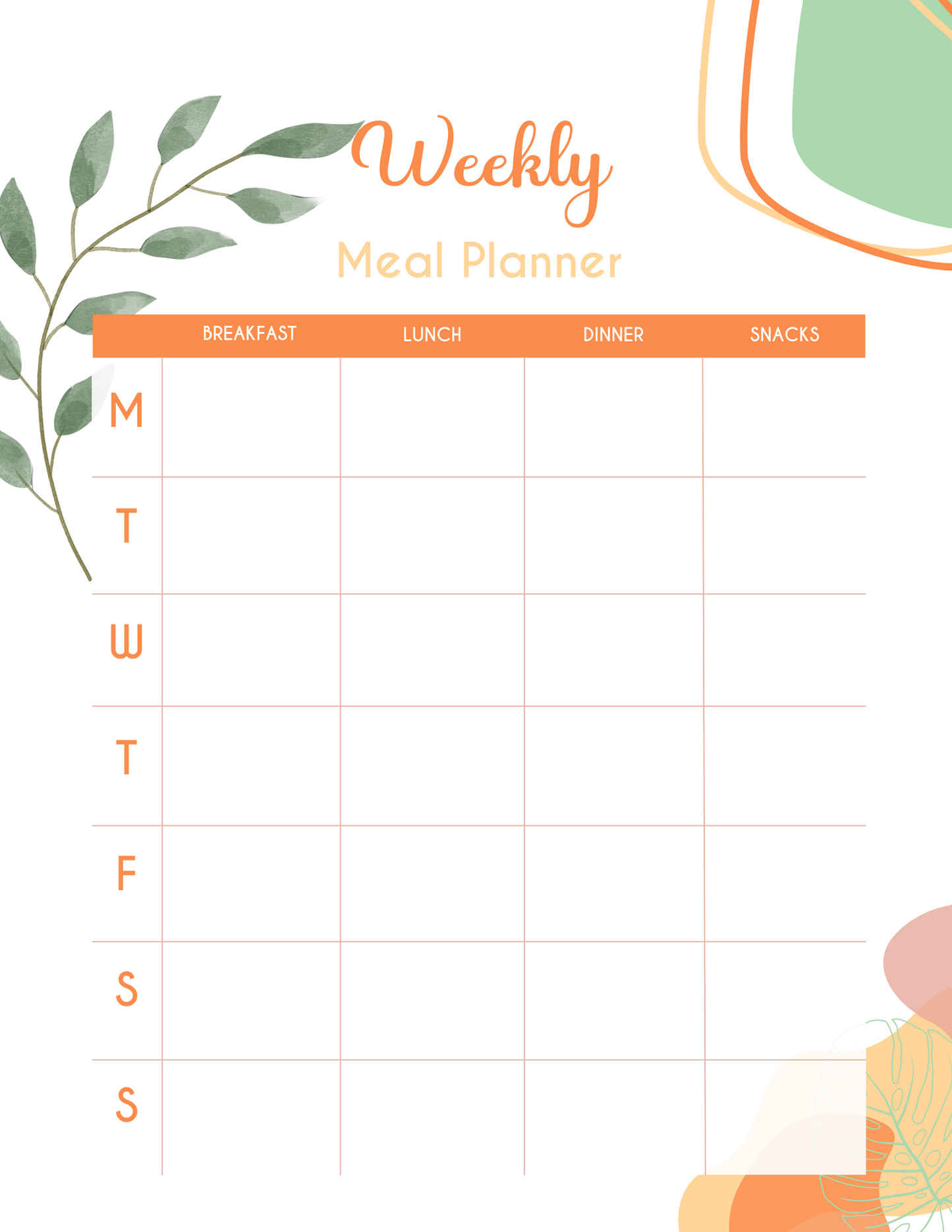 Digital Tayk Media: Weekly Meal Planner