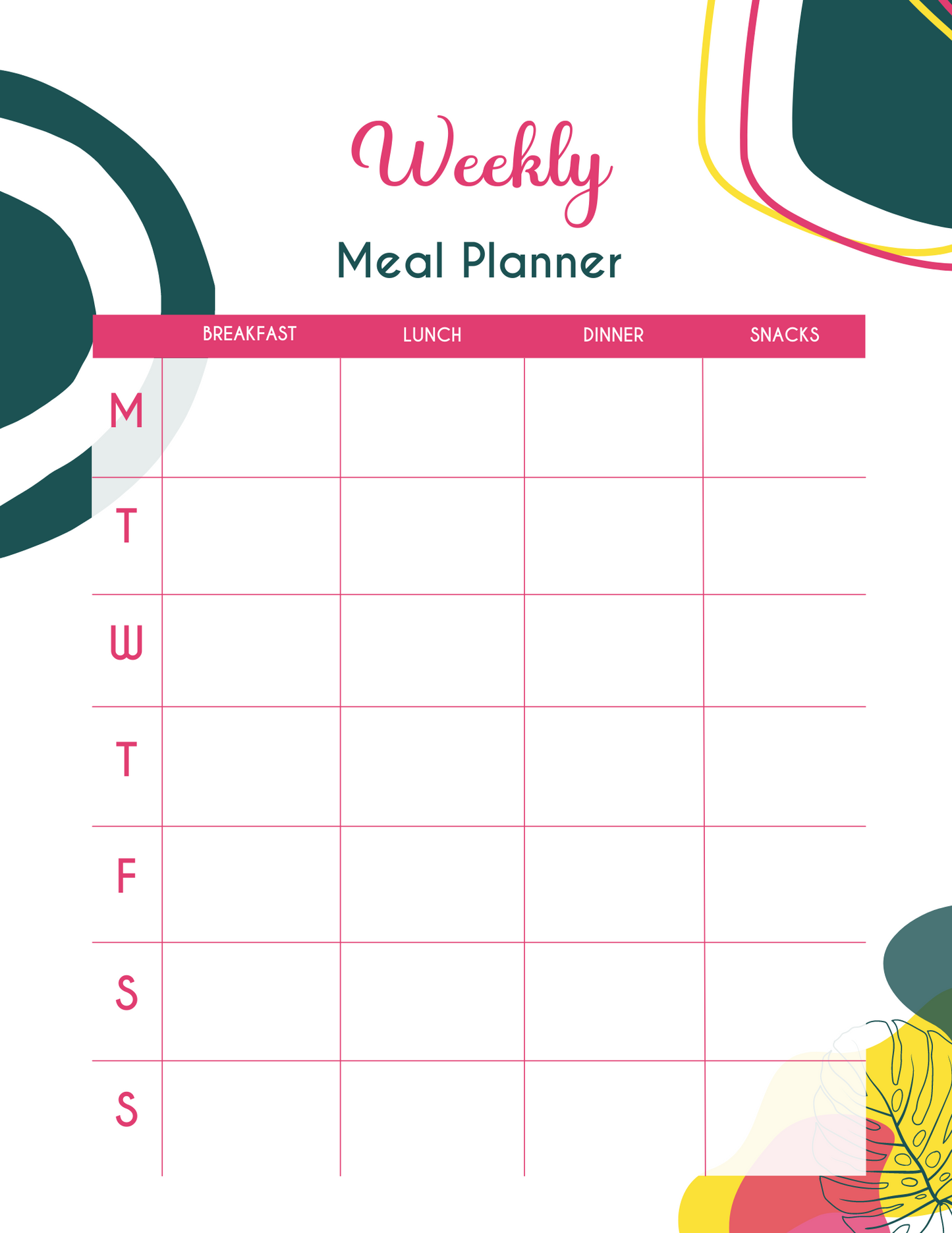 Digital Tayk Media: Weekly Meal Planner