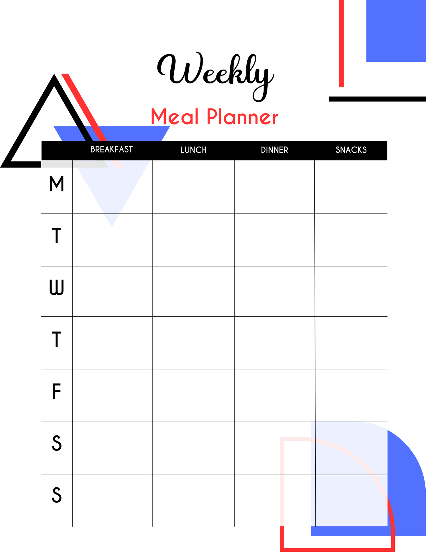 Digital Tayk Media: Weekly Meal Planner